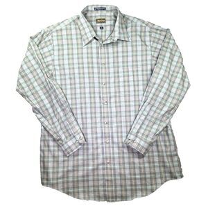 Vintage‎ Allyn St George Dress Shirt Mens 2XL Tall Plaid VTG Green Work Casual